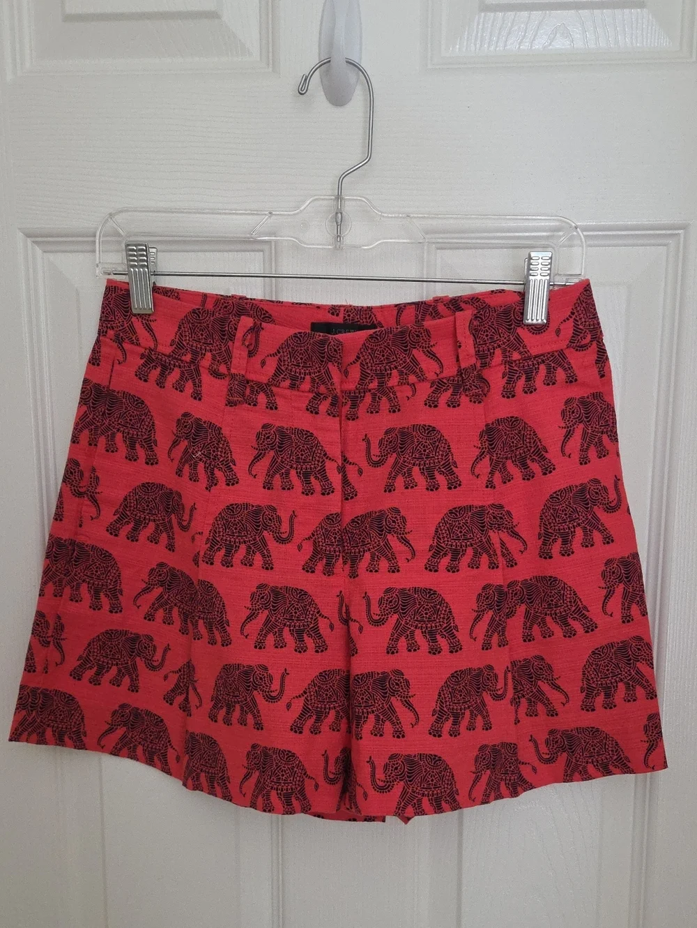 J. Crew Coral Red Tap Style Shorts with Black Elephant Print. Size 2